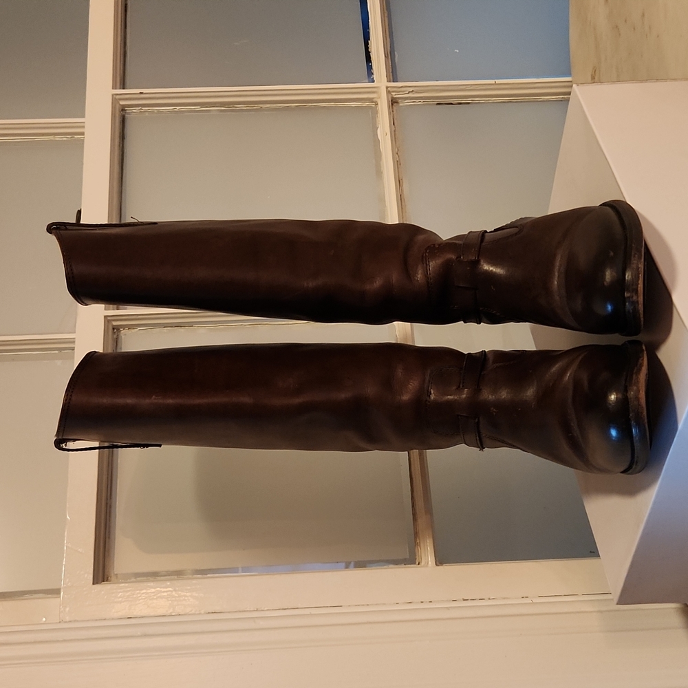 Frye boots- Knee-high dark brown leather boots